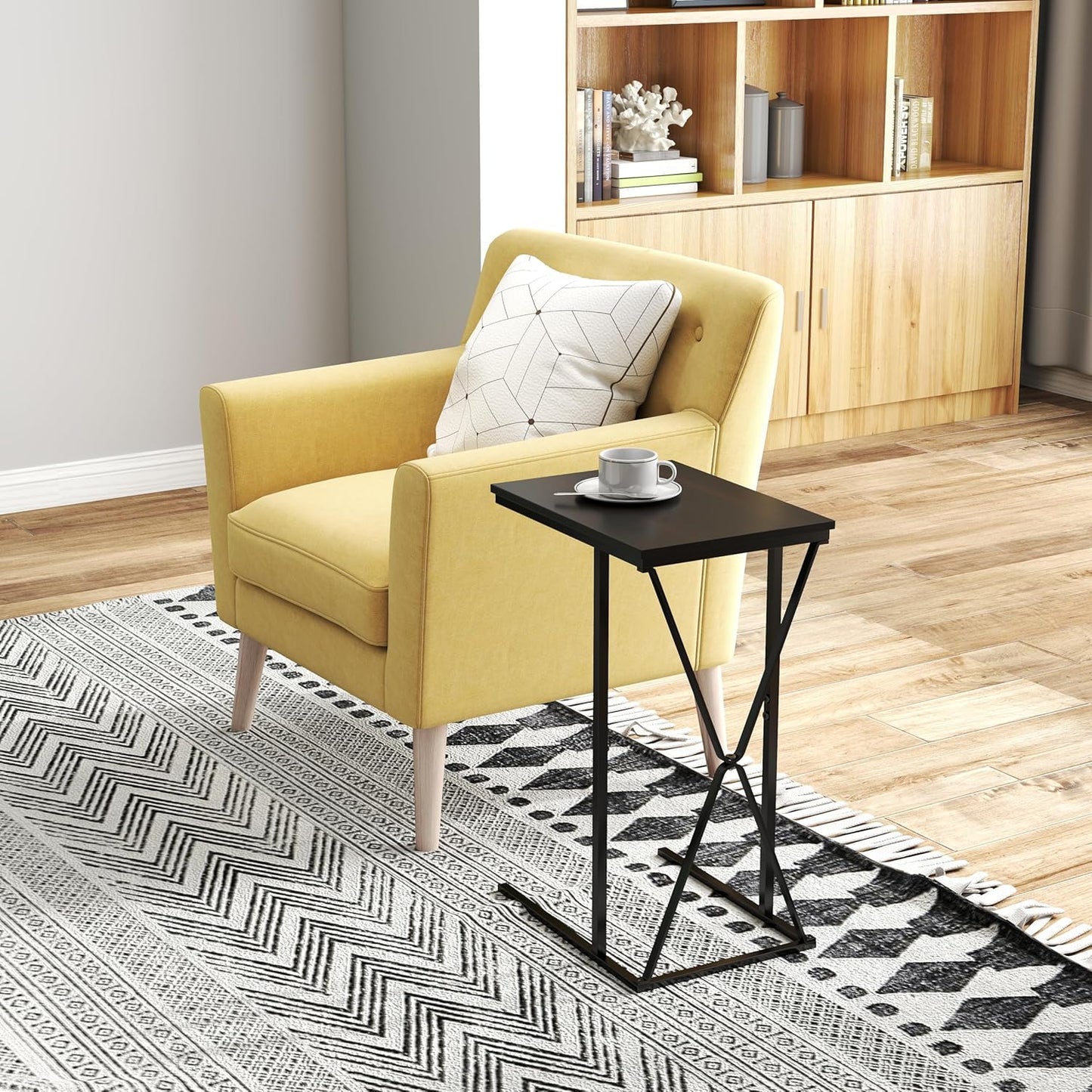 Manora TV Trays Set of 2, C Shaped End Table for Couch, Slide Under Couch Table for Small Space, Living Room or Bedroom, Black