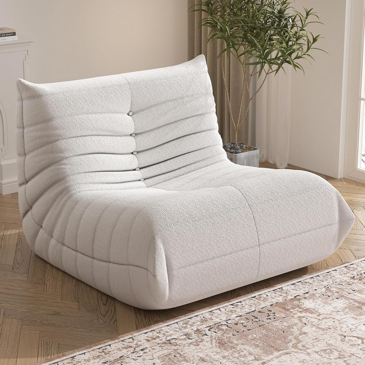 Bean Bag Chair for Adults, Oversized Fireside Chair Comfy Lazy Floor Sofa, Single Seat Sofa Couch Memory Foam Bean Bag Chair for Living Room, Bedroom Apartment Office (Beige)