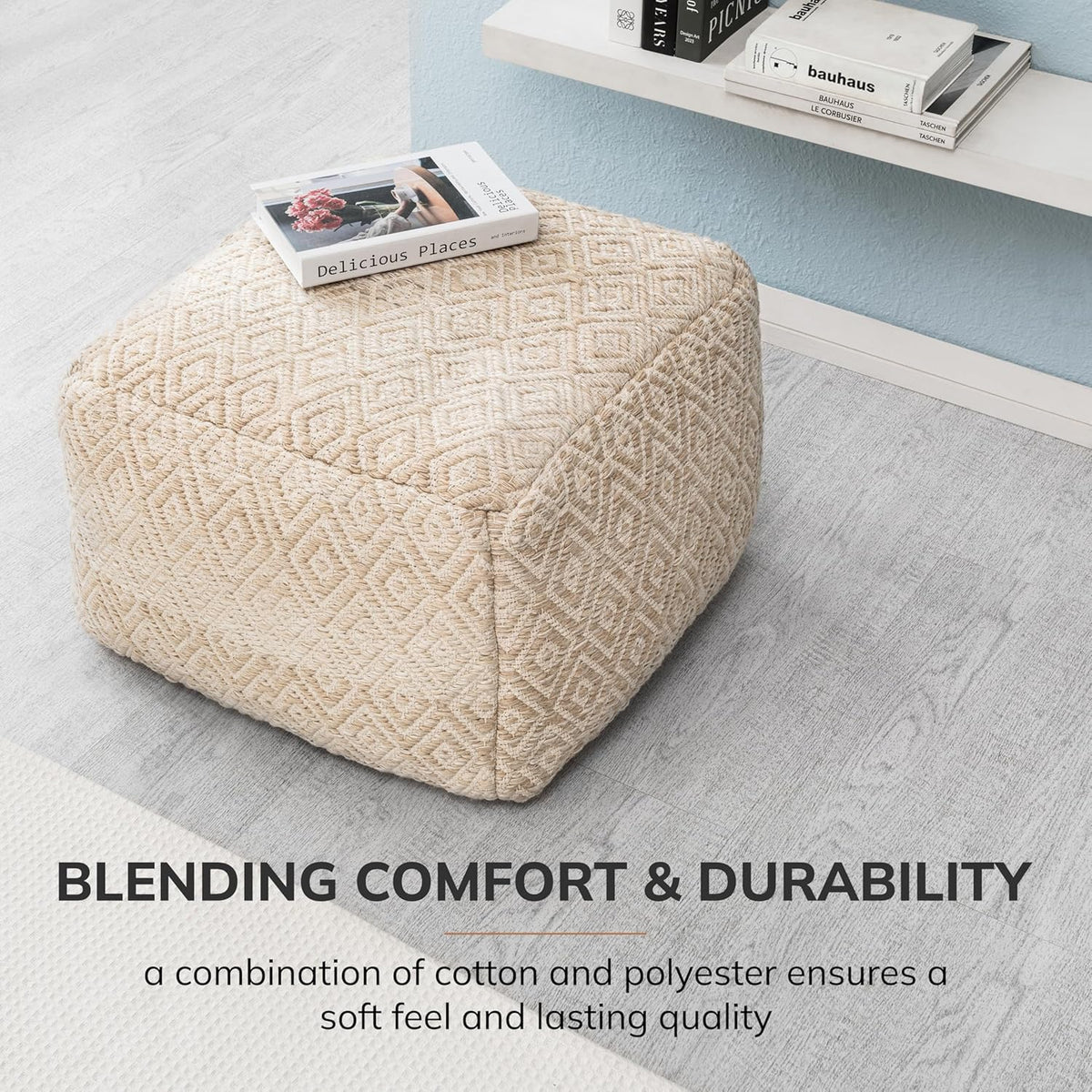 Anji Mountain 22"x22"x16" Handmade & Handcrafted Ottoman Pouf Comfortable Pouf Ottoman Foot Rest & Home Décor Accent for Living Room, Bedroom, Nursery, Kids Room, Patio