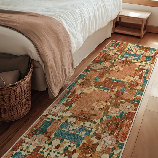 GENIMO Floral Runner Rug 2X6, Machine Washable Non Slip Vintage Patchwork Hallway Runner, Ultra-Thin Low Pile Runners for Indoor Entryway, Hallway, Kitchen and Corridor,Rose Red