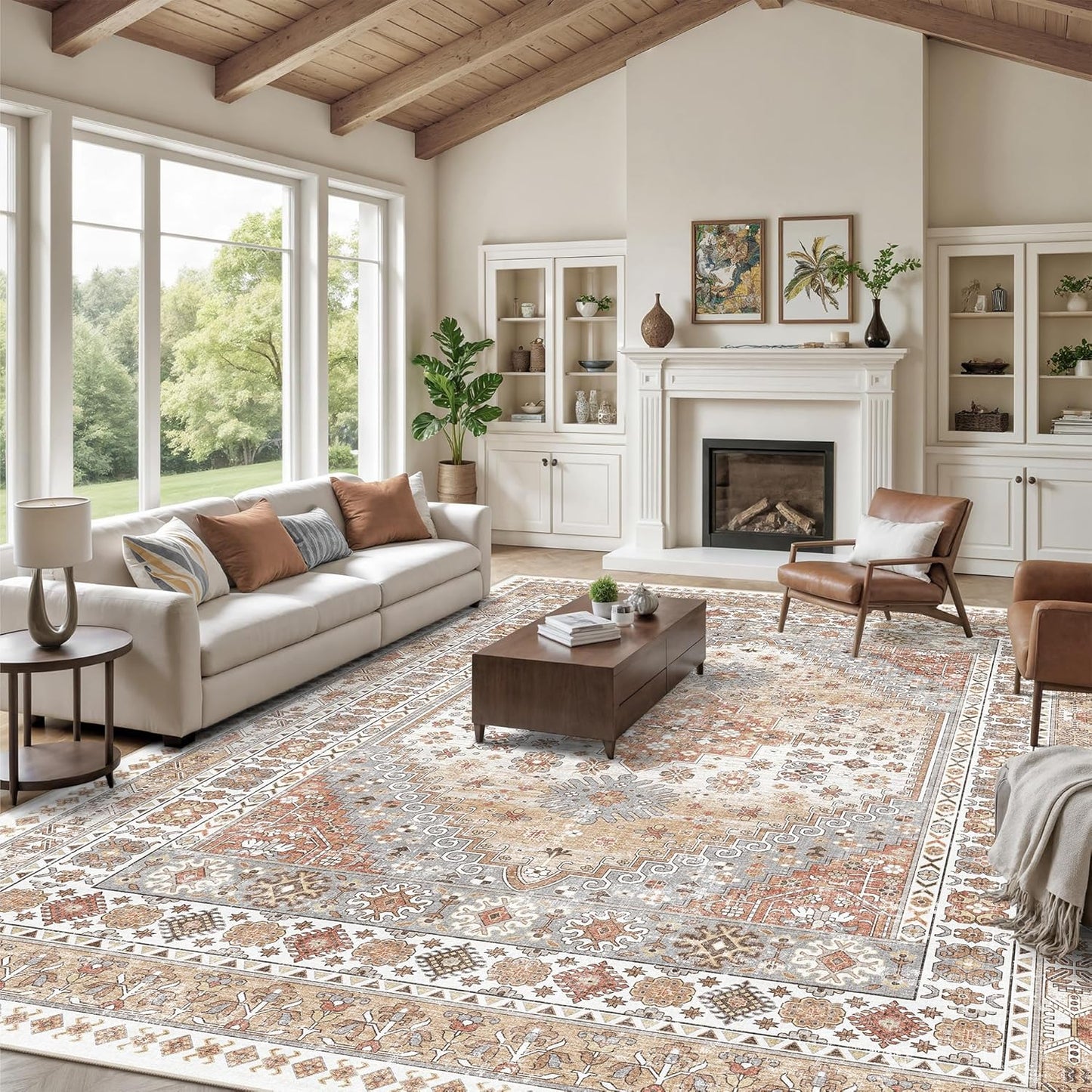 zesthome 12x15 Area Rugs, Large Washable Rug, Ultra-Thin Stain Resistant Rugs for Living Room, Bedroom, Non-Slip Backing Home Decor Area Rug (Orange,12'x15')