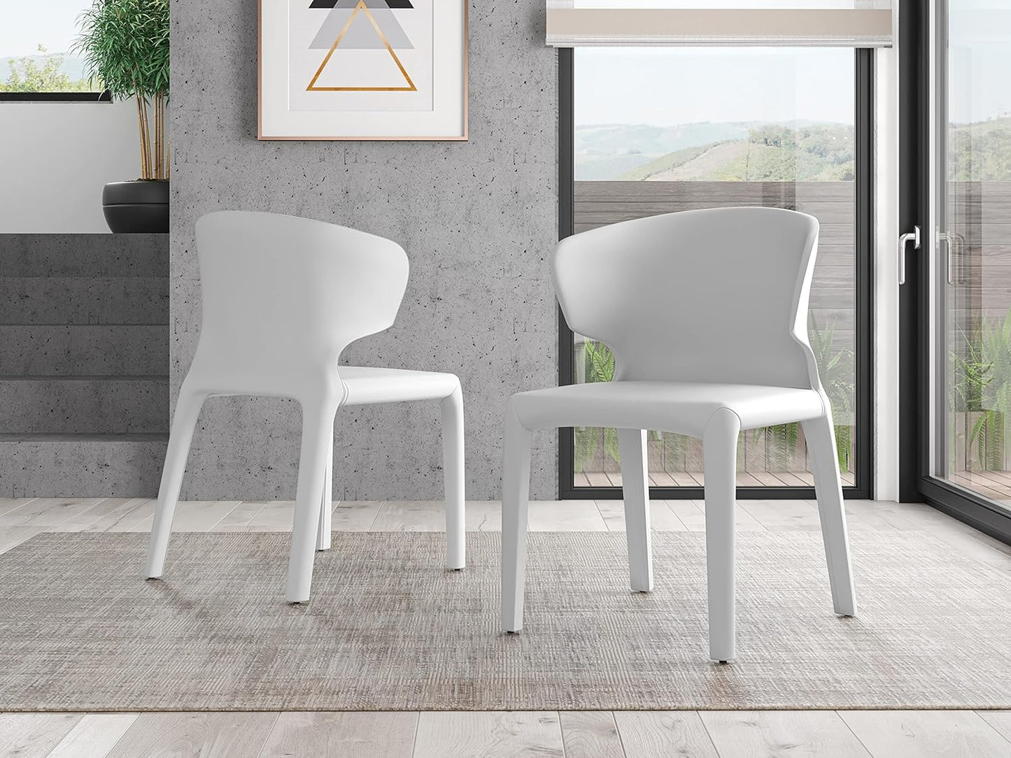 Manhattan Comfort Conrad Mid Century Modern Dining Chairs Woven Tweed Upholstered Kitchen Furniture with Contoured Back, Foam Padding & Metal Legs, Set of 2, Cream