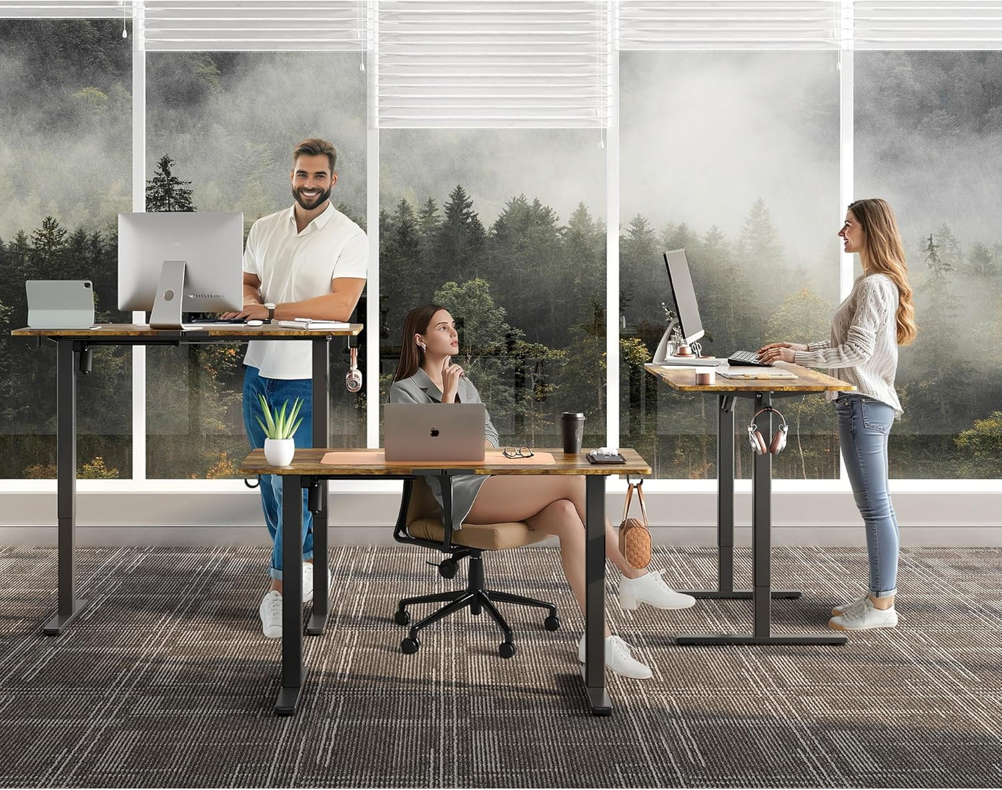 Electric Standing Desk Adjustable Height Stand Up Desk Ergonomic Sit Stand Desk for for Work Office Home Computer Desk Workstation (Rustic Brown C65, 48 * 24)