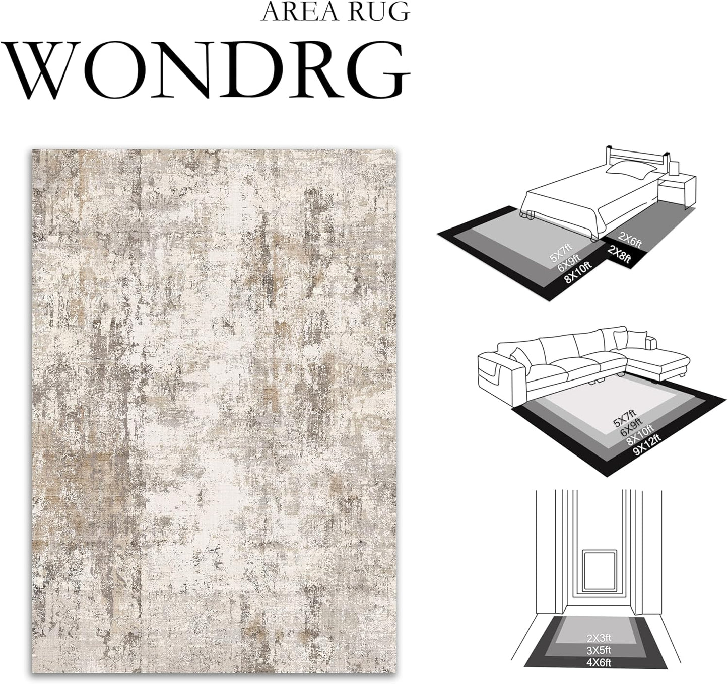 2x7 Washable Runner Rug Brown Grey Neutral Abstract Hallway Kitchen Living Room Bedroom Non Slip Throw Rug Soft Low Pile Indoor Carpet for Entrance Laundry Bathroom