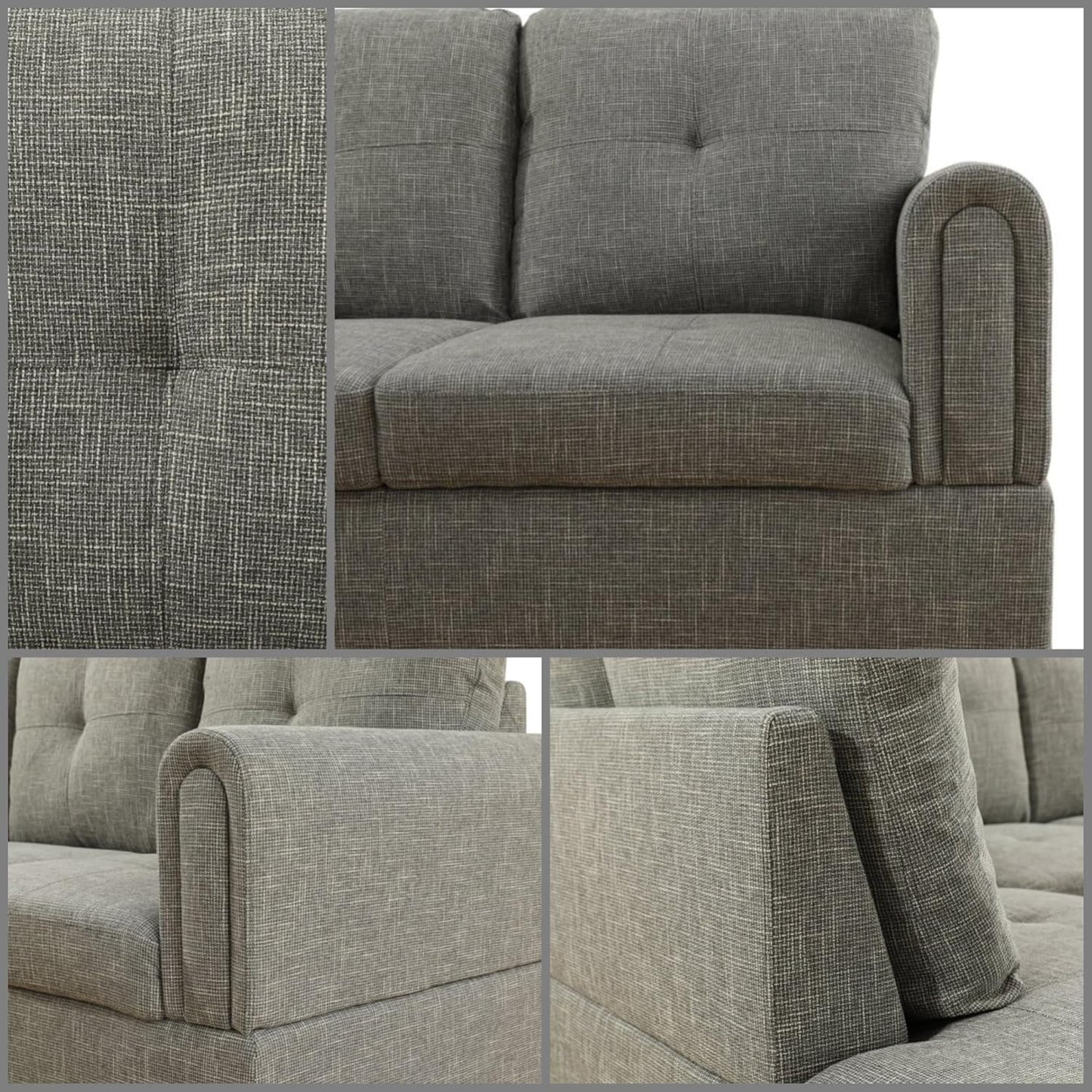 L Shaped Sectional Couches, Lounge Modular Sectional Sofa for Living Room Bedroom Furniture, Comfortable 4 Seat Couch with Ottoman Storage & Chaise, Grey