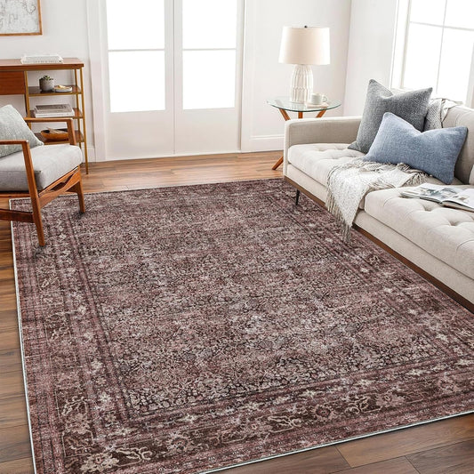Area Rug 6'x9' Washable Vintage Traditional Floor Cover Thin Retro Kitchen Indoor Distressed Non Slip Carpet for Living Room Bedroom Dining Room
