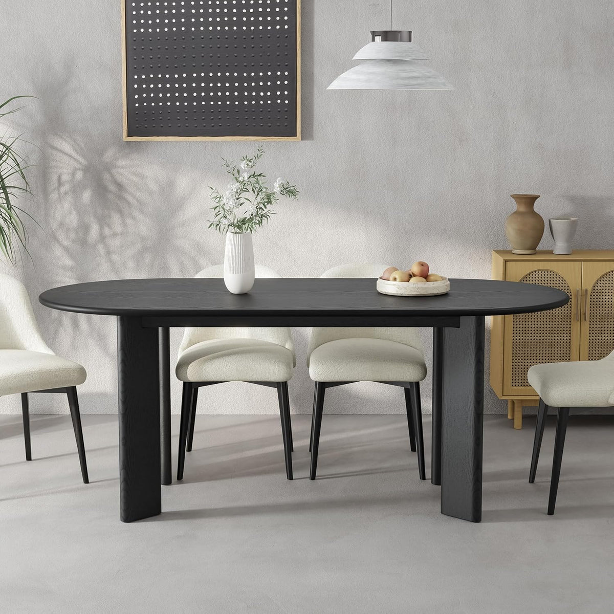 Casaphoria Wood Kitchen Table Set with 6 Chairs, 67" Dining Kitchen Table & Chairs Set for 4-6, Modern Farmhouse Oval Dining Table for Living Room, Easy Assembly, Black