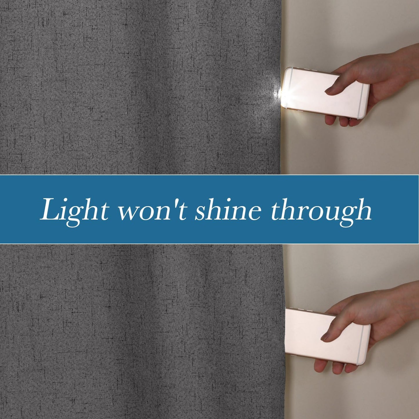 H.VERSAILTEX Linen Blackout Curtains Durable Thick Textured Linen Look 100% Blackout Patio Door Curtain Anti Rust Grommet Extra Wide Sliding Door Curtain Panel, W100 x L84 inch - Grey