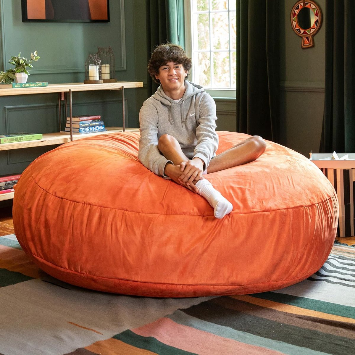 Jaxx 6 Foot Cocoon - 2-in-1 Convertible Bean Bag Bed & Large Bean Bag Chair for Adults, Mandarin