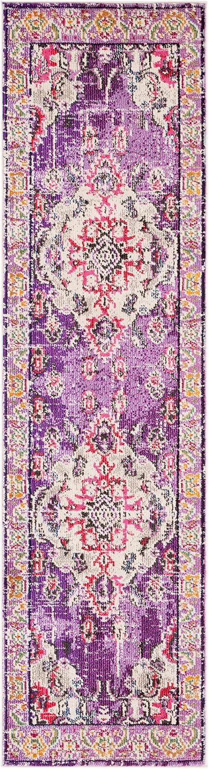 SAFAVIEH Monaco Collection Runner Rug - 2'2" x 10', Violet & Fuchsia, Boho Chic Medallion Distressed Design, Non-Shedding & Easy Care, Ideal for High Traffic Areas in Living Room, Bedroom (MNC243P)