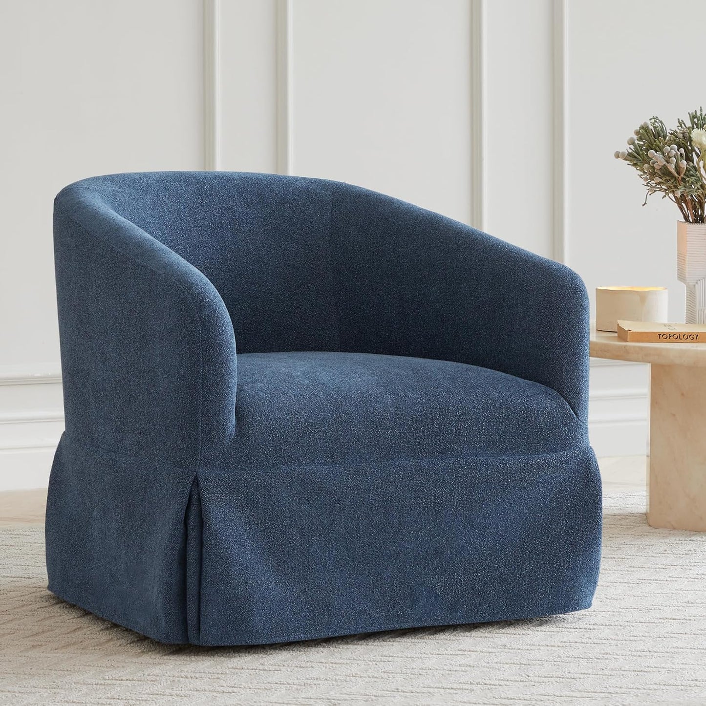 Swivel Accent Chair, 360 Degree Performance Fabric Armchair Modern Barrel Chairs Armchair for Living Room Bedroom Home and Office,Blue
