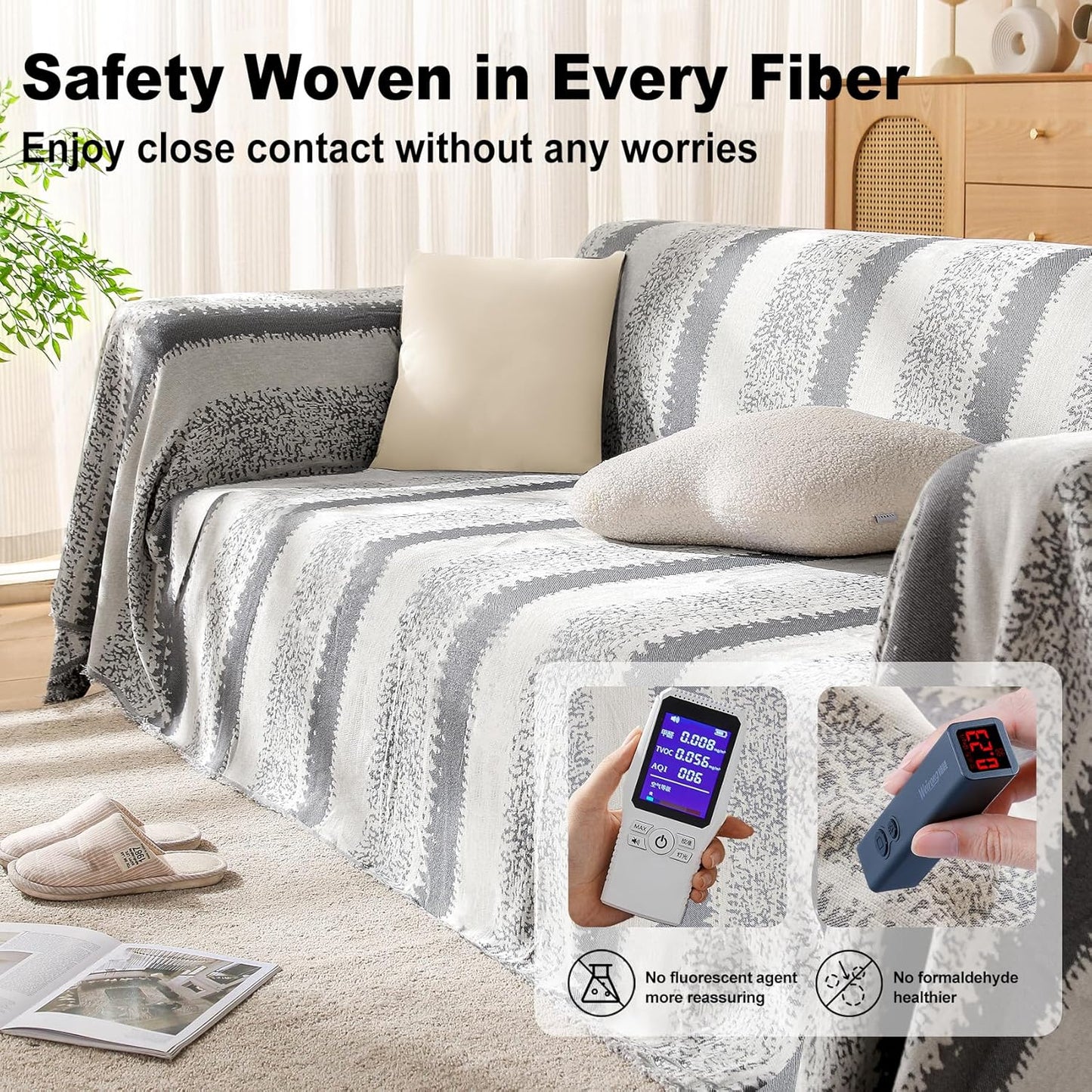 Boho Couch Cover, Sofa Covers for 3 Cushion Couch, Couch Cover for Dogs Washable Sectional Couch Covers L Shape Furniture Protecto (1# Grey, 71" x 134")