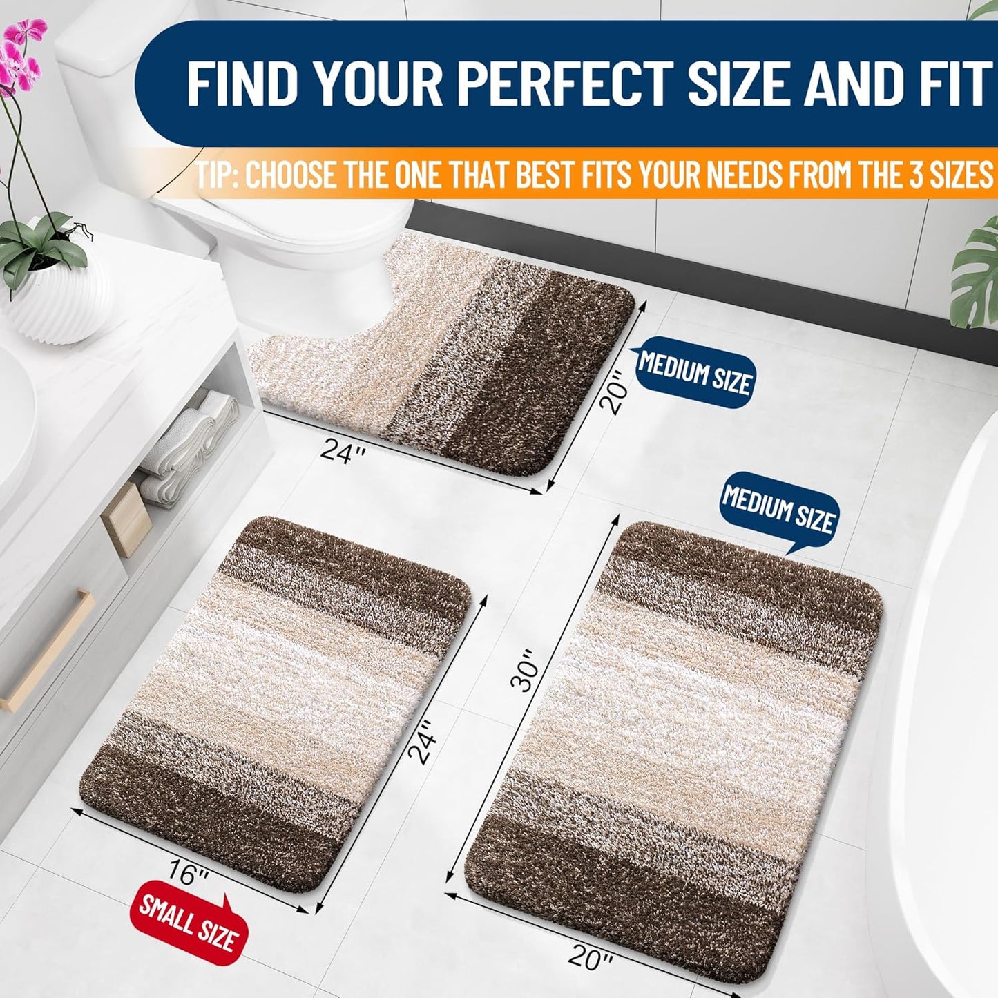 OLANLY Bathroom Rugs Mat 24x16, Extra Soft Absorbent Microfiber Bath Rugs, Rubber Backing, Quick Dry, Machine Washable Bath Mats for Bathroom Floor, Tub and Shower, Home Decor Accessories, Light Brown