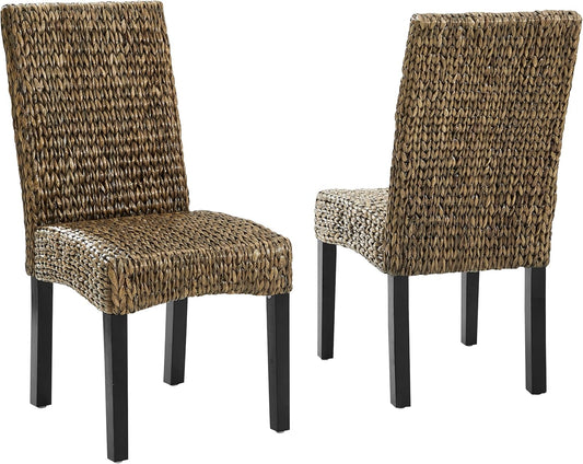 Crosley Furniture Edgewater Handwoven Natural Fiber Rattan Dining Chairs Set of 2, Seagrass