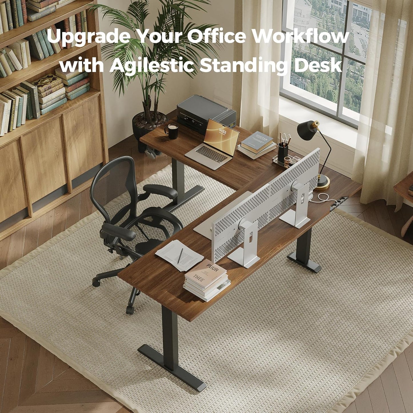 Agilestic 63 x 55 Inch L Shaped Standing Desk Adjustable Height, Corner Standing Desk, Sit Stand Up Computer Table, Splice Board, Dark Walnut