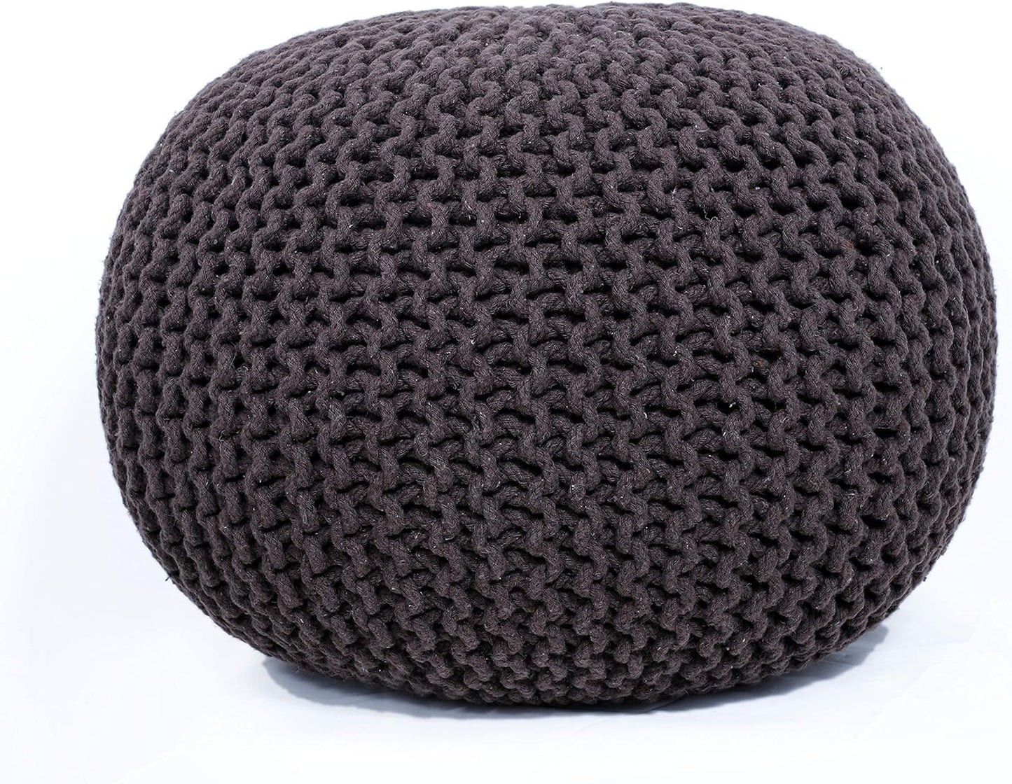 FRELISH DECOR Round Pouf Ottoman Hand Knitted 100% Cotton Pouf Foot Stool - Knitted Bean Bag - Floor Chair for Living Room Bedroom - Foot Rest for Couch (20 Diameter x 14 Height) - Brown