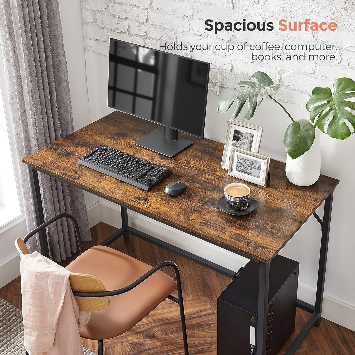 VASAGLE Computer Desk, Gaming Desk, Home Office Desk, for Small Spaces, 23.6 x 47.2 x 29.9 Inches, Industrial Style, Metal Frame, Rustic Brown and Black ULWD039B01