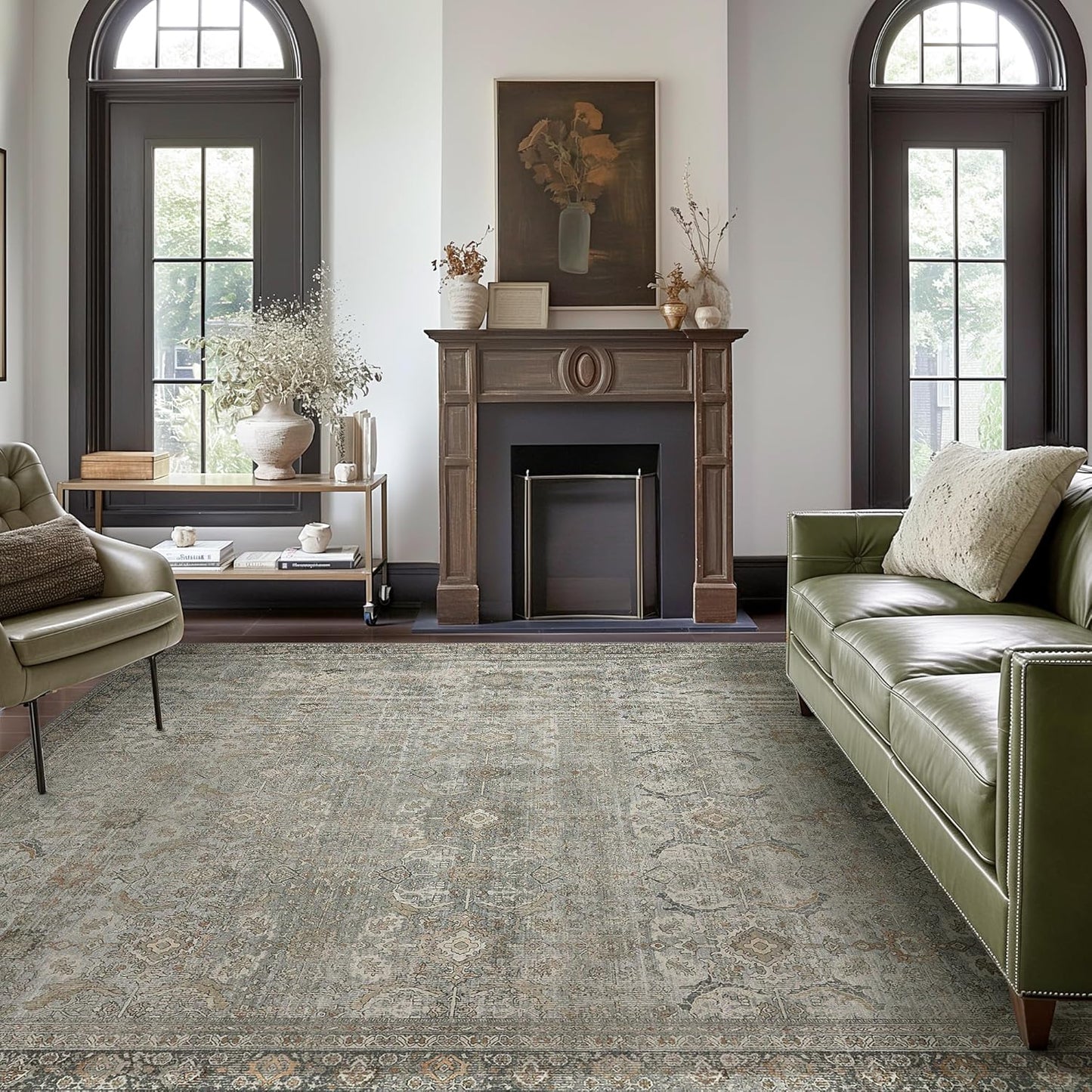 8X10 Area Rugs Machine Washable Rugs for Living Room, Vintage Boho Large Rugs for Bedroom Dining Room, Non Slip Indoor Soft Distressed Lightweight Thin Low Pile Carpet, Taupe