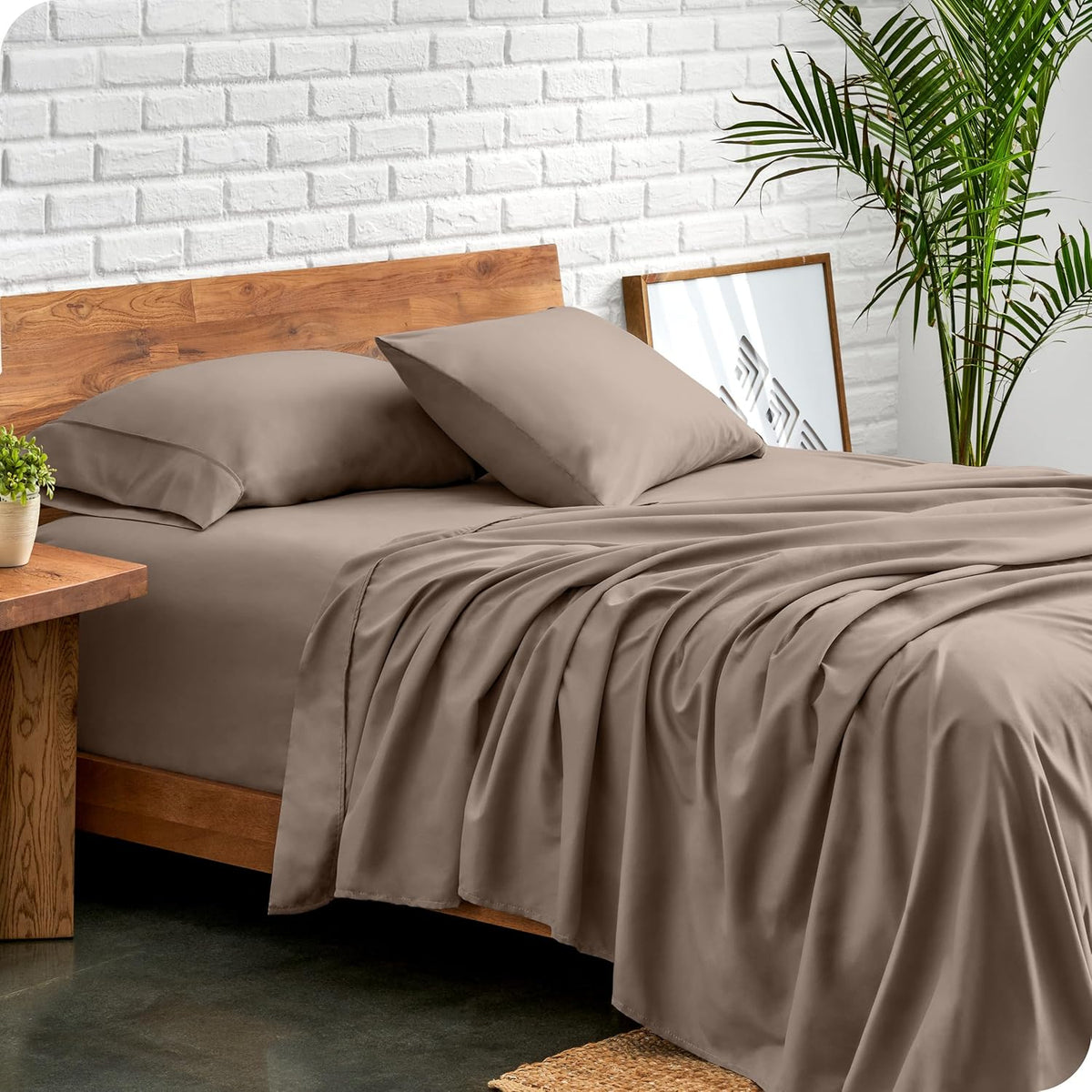 Bare Home Twin Sheet Set - 1800 Ultra-Soft Microfiber Bed Sheets - Double Brushed - Deep Pockets - Easy Fit - Extra Soft - 3 Piece Set - Bedding Sheets & Pillowcases (Twin, Taupe)
