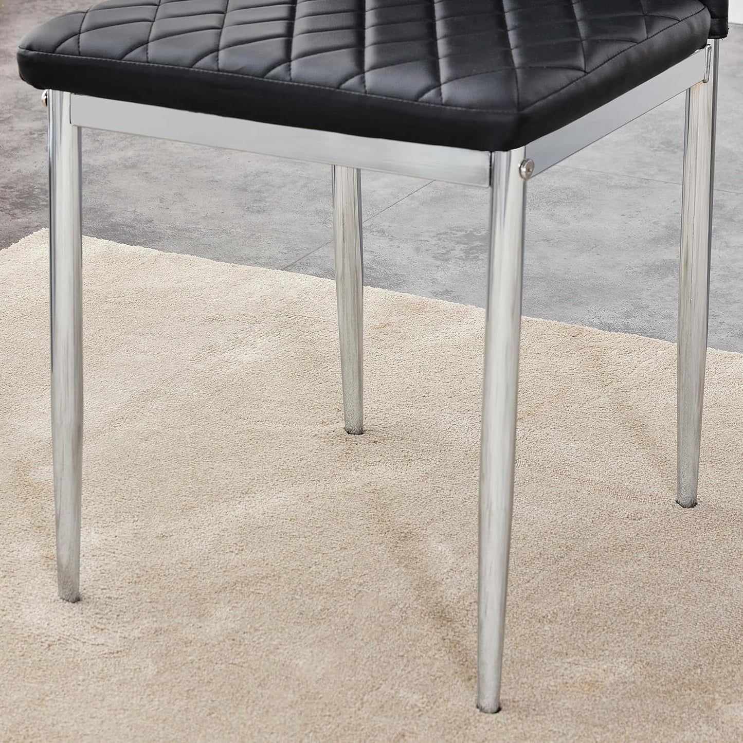 Modern Minimalist Dining Chair Fireproof Leather Sprayed Metal Pipe Diamond Grid Pattern Restaurant Home Conference Chair Set of 4 Or 6 (6, Jet Black)