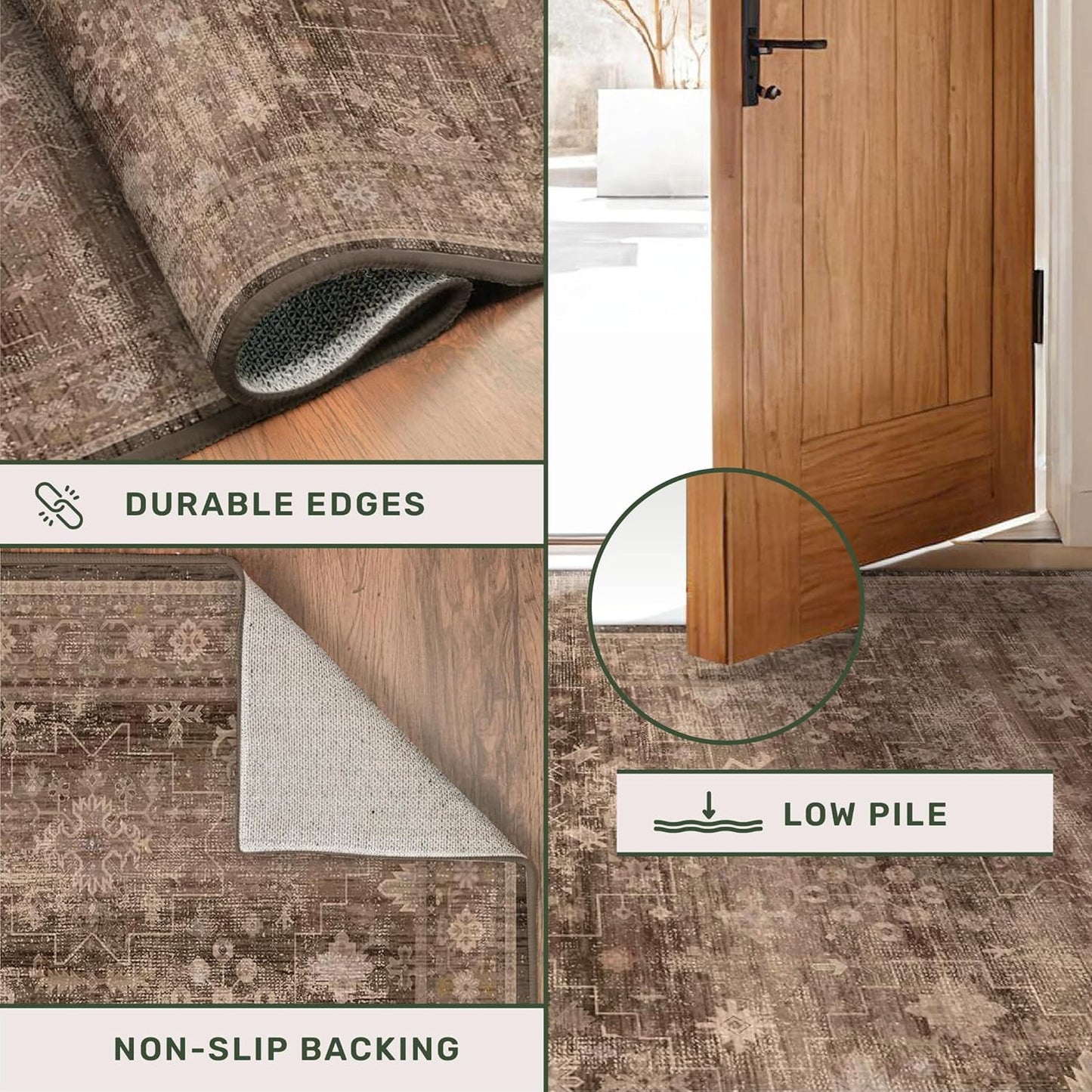 Boho Taupe Brown 2x3 Entryway Rug - Modern Vintage Traditional Eclectic Oriental Neutral, Washable Low Pile Non-Slip Small Throw Area Rugs for Door Mat Indoor Entrance, Kitchen, Bathroom
