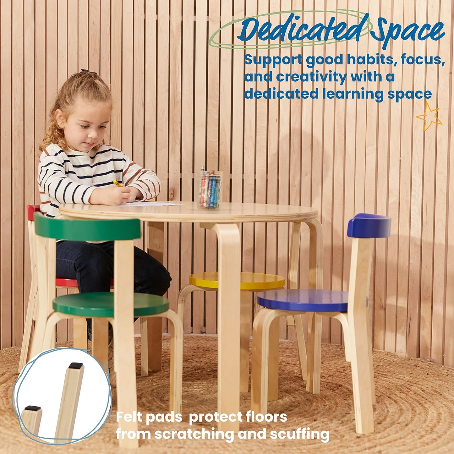 ECR4Kids Bentwood Table and Curved Back Chair Set, Kids Furniture, Assorted, 5-Piece