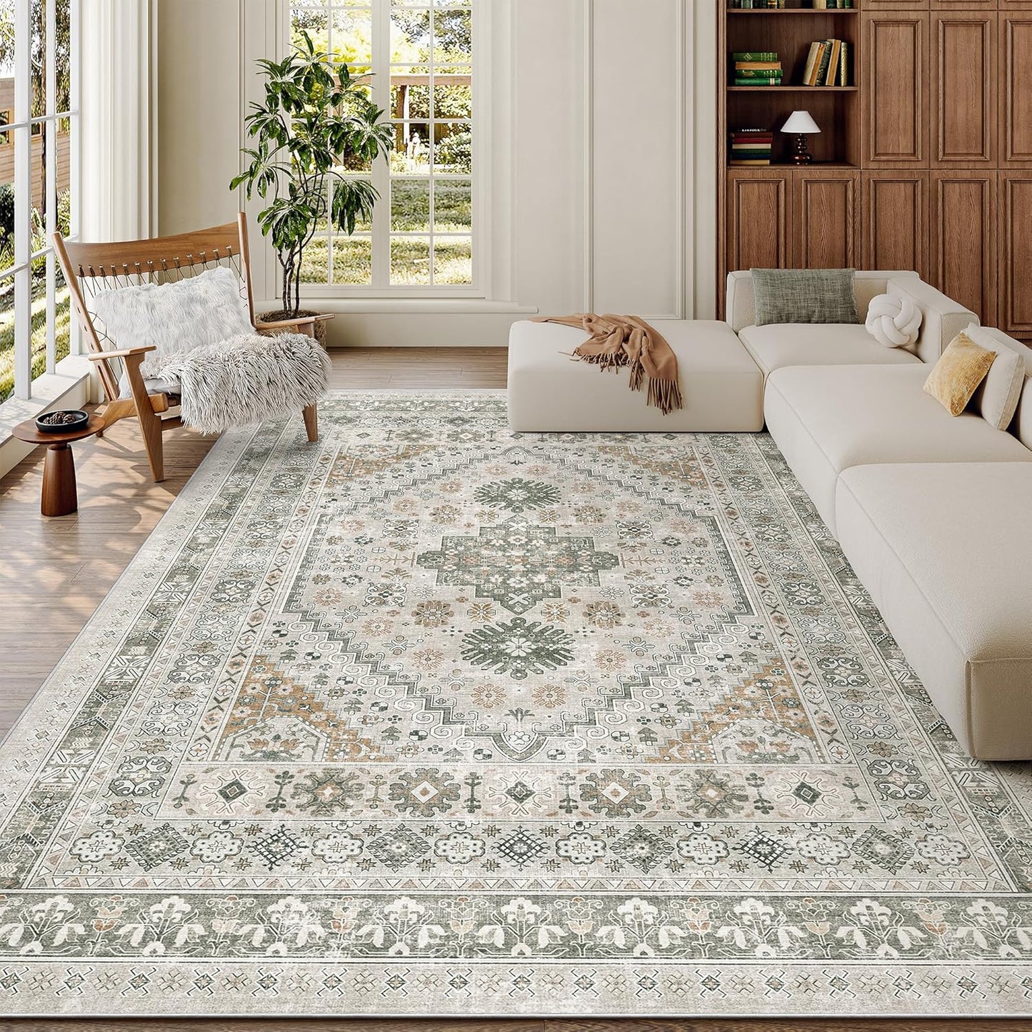 zesthome 6x9 Area Rug, Super Soft Washable Rugs for Living Room, Non-Slip Stain Resistant Vintage Rugs, Ultra-Thin Large Area Rugs (Brown/Grey,6'x9')