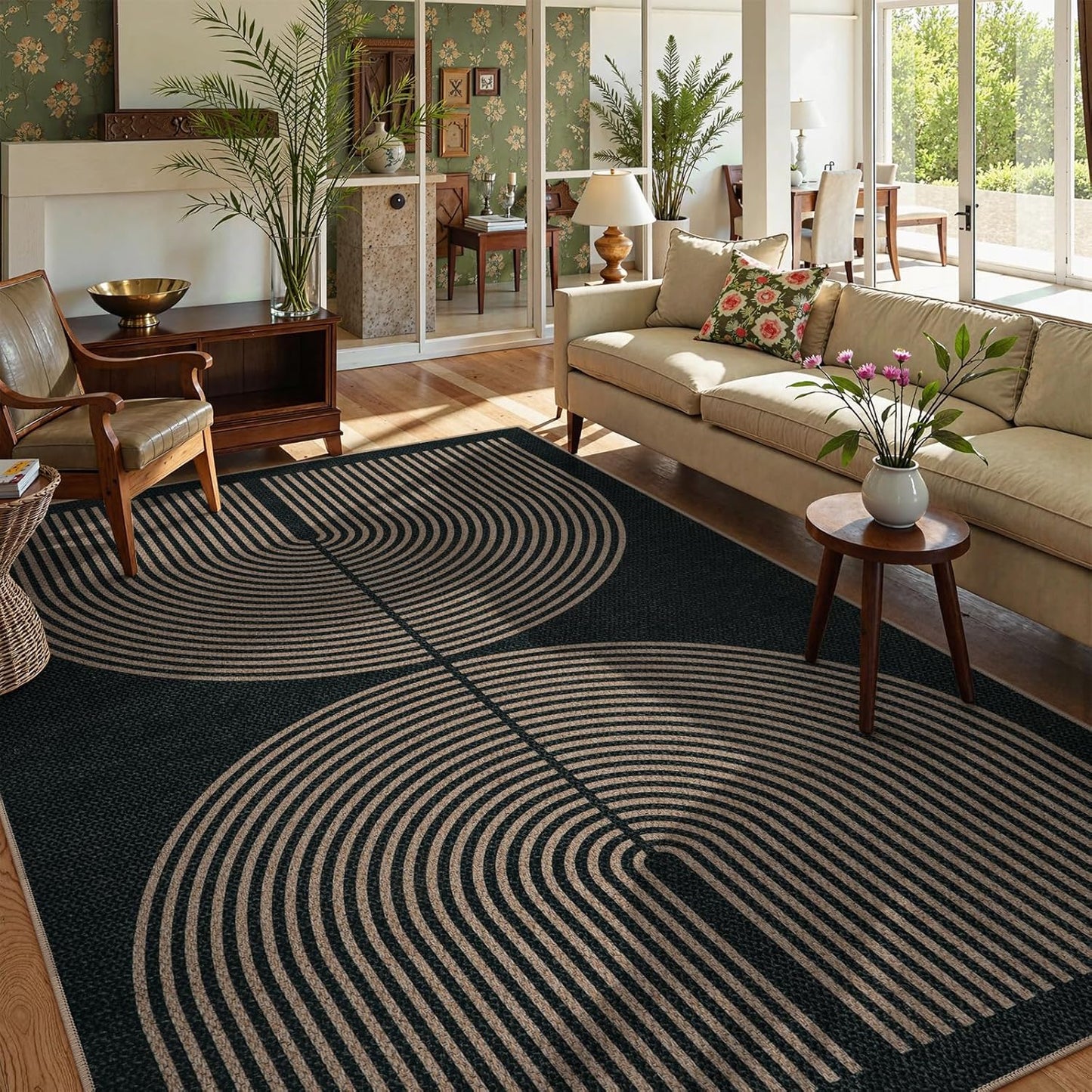 Lahome Modern Rainbow Easy Jute Rug, 6x9 Area Rugs for Living Room Outdoor Patio Washable Indoor Outdoor Dining Room Carpet, Farmhouse Large Non Slip Carpet for Bedromm Backyard Office