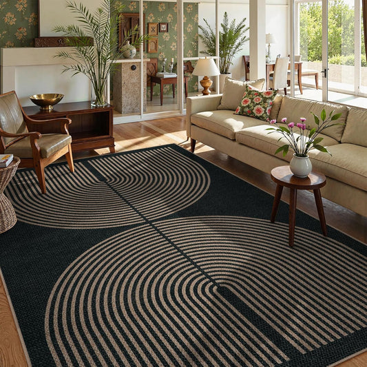 Lahome Modern Rainbow Easy Jute Rug, 6x9 Area Rugs for Living Room Outdoor Patio Washable Indoor Outdoor Dining Room Carpet, Farmhouse Large Non Slip Carpet for Bedromm Backyard Office