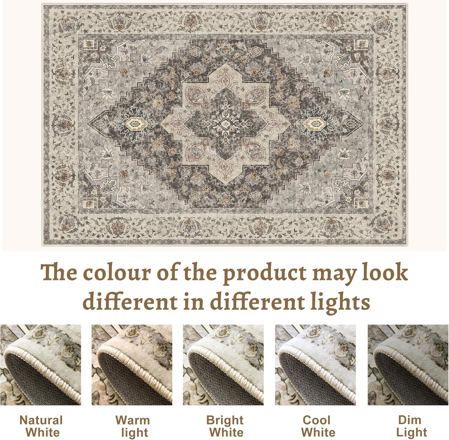 9x12 Vintage Area Rugs for Living Room, Washable Indoor Non Slip Large Area Rugs, Print Distressed Brown Carpet, Soft Low Pile Rug Foldable Floor Rug for Bedroom Dining Room Dorm