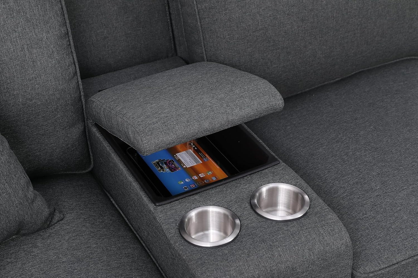 127" Modular Sectional Sofa with Movable Ottoman&Nailhead Trim Armrest,L-Shape Convertible Couch W/Cup Holder,USB Port&Hidden Storage Box,7 Seat Chenille Sectionals,6 Pillow,for Living Room,Gray