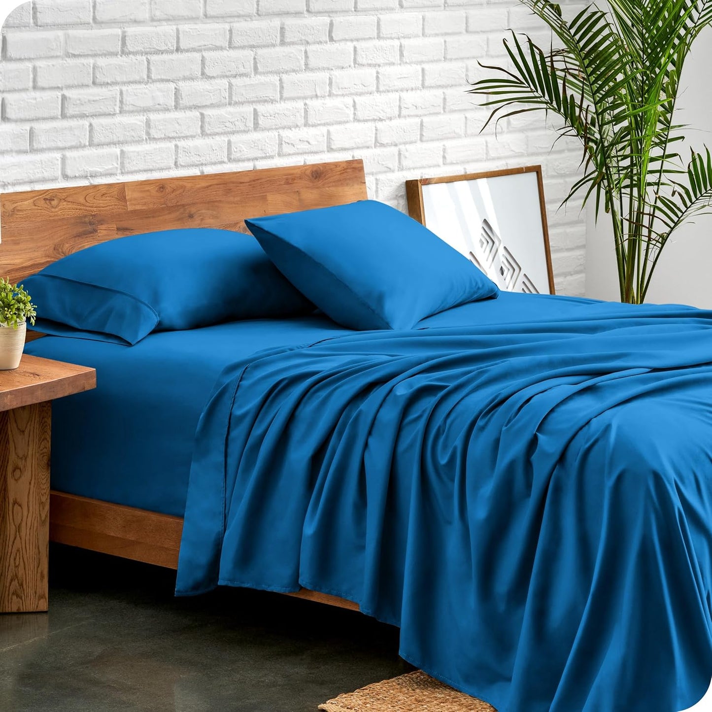 Bare Home Split Head Flex King Sheet Set - 1800 Ultra-Soft Microfiber Bed Sheets - Double Brushed Deep Pockets Easy Fit - 4 Piece Set - FlexTop King Bedding Sheets (Split Head Flex King, Medium Blue)