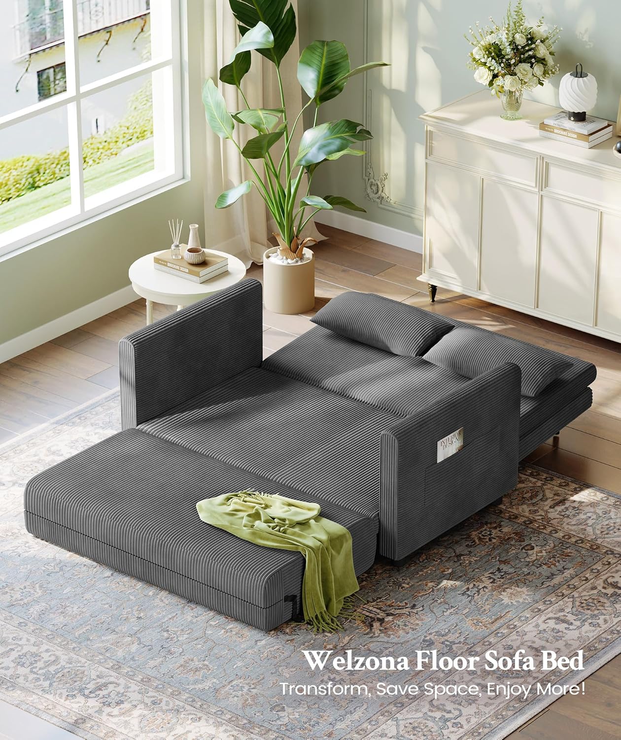 53” Convertible Sofa Bed Couch, Corduroy Couch Bed, 6-Position Loveseat Sleeper Sofa, Love Seat Sleeper Bed 23.6" Extra Deep Seat, Modern Couches for Living Room/Apartment/Home/Office, Grey