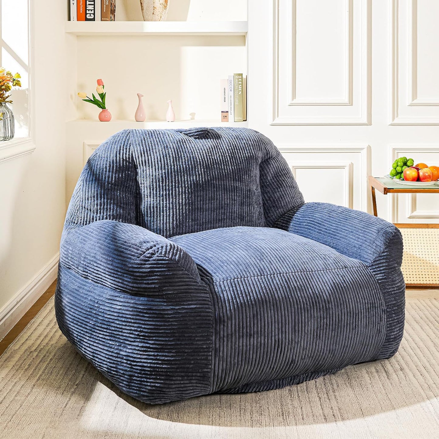 Giant Bean Bag Chair, Faux Fur Bean Bag Chairs for Adults, Fluffy and Comfy Bean Bag with Filler, Big Bean Bag Sofa Chair for Reading, Gaming, Stuffed High-Density Foam (Grey)