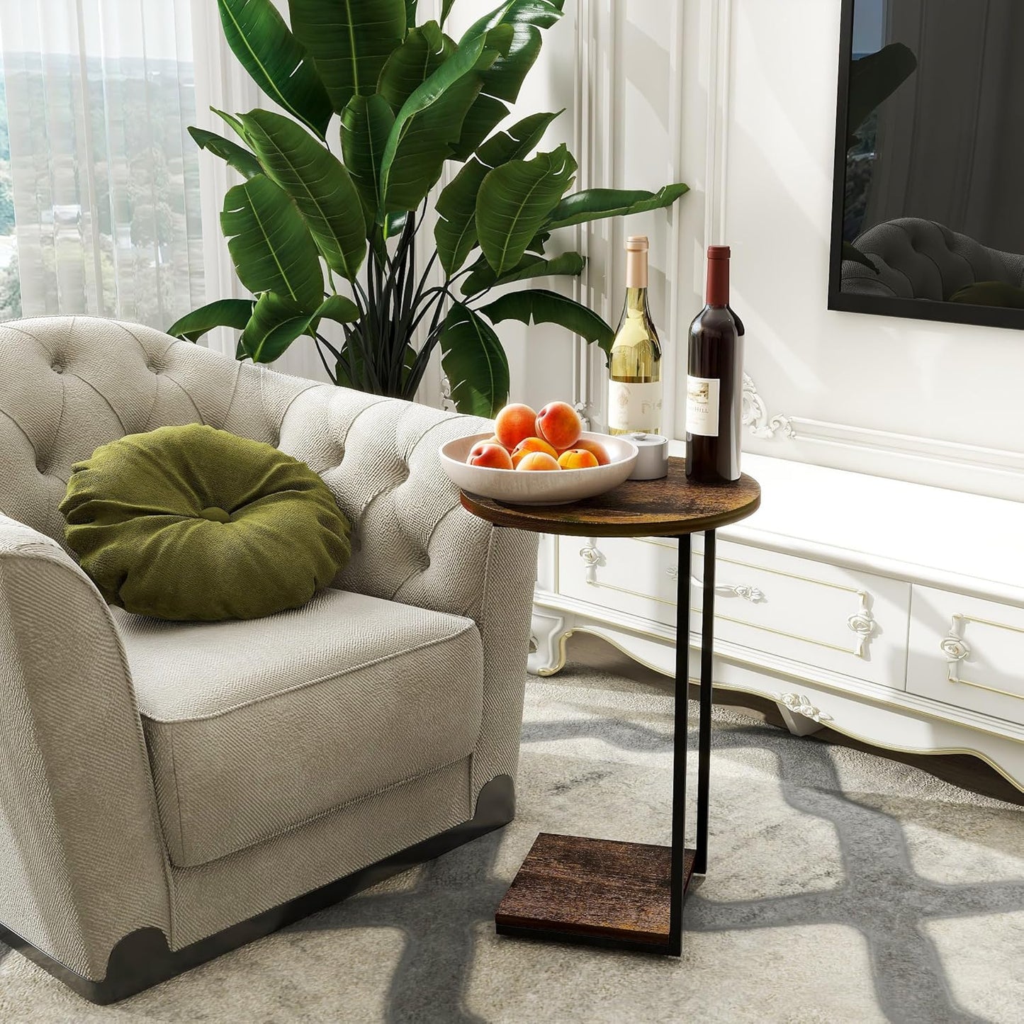 DCLRN C Table End Table Set of 2,C Shaped End Table for Round,Round Side Table is Suitable for Living Room and Bedroom.(Brown)