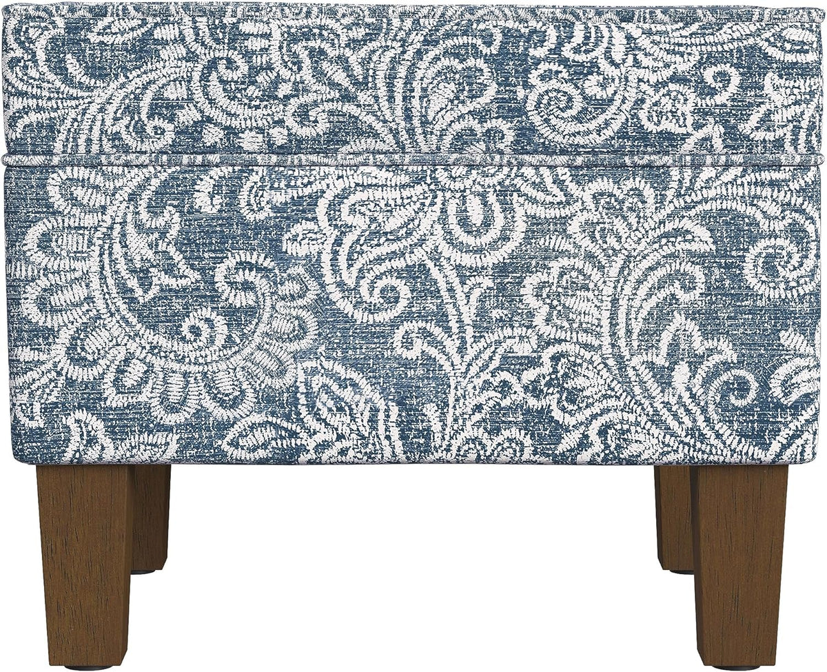 Home Decor | Dinah Collection Modern Storage Ottoman | Ottoman with Storage for Living Room & Bedroom(Blue Denim Jacobean Print)