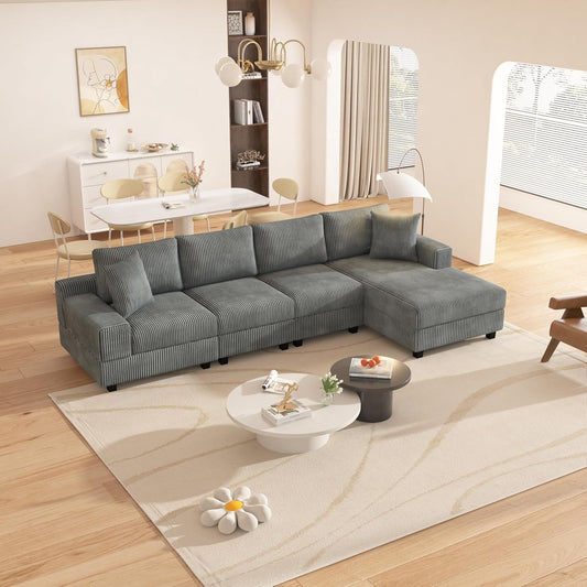 Eafurn 132.68" Oversized L Shaped Modular Sectional Sofa Couch with Reversible Chaise Lounge Daybed, Modern Corduroy Upholstered Corner Lounge Couch with Thick Cushions and Headrest