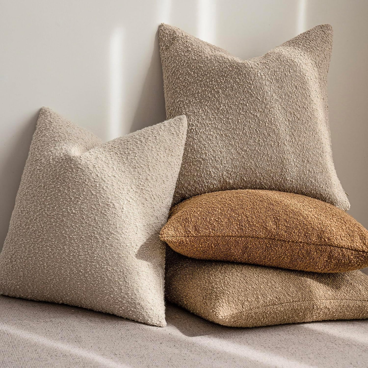 Foindtower Pack of 2, Decorative Textured Boucle Throw Pillow Covers Accent Solid Pillow Cases Cozy Soft Couch Cushion Case for Chair Sofa Bedroom Living Room Home Decor 22 x 22 Inch Rust Tobacco
