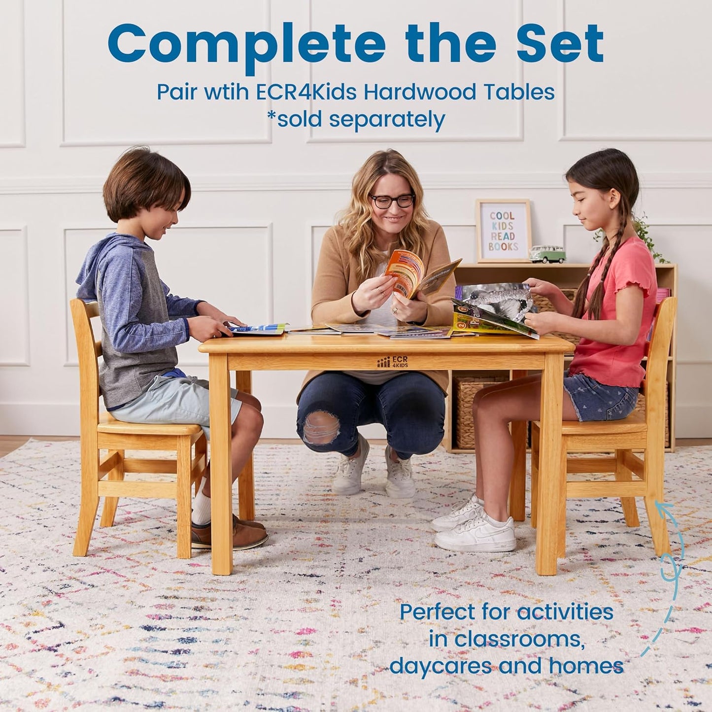 ECR4Kids Three Rung Ladderback Chair, 14in Seat Height, Classroom Seating, Honey, 2-Pack