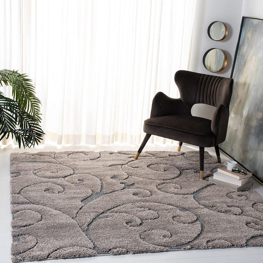 SAFAVIEH Florida Shag Collection Area Rug - 11' Square, Grey & Light Blue, Scroll Design, Non-Shedding & Easy Care, 1.2-inch Thick Ideal for High Traffic Areas in Living Room, Bedroom (SG455-1160)