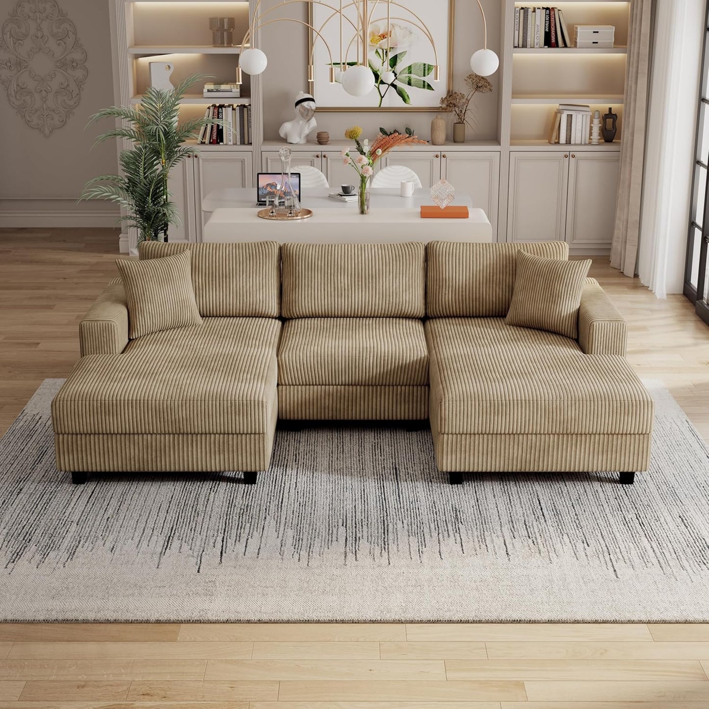 99" Symmetrical U Shaped Reversible Modular Sectional Sofa, Convertible Sofa Lounger Couch with Double Chaise Lounge and Thickness Cushions, Extra Wide Seat Couch w/Headrest