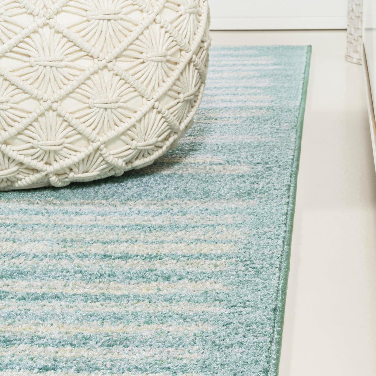 JONATHAN Y Khalil Modern Berber Stripe Turquoise/Cream Indoor Area Rug, 8x10, Contemporary, Bohemian, Easy-Cleaning for Living Room, Bedroom, Kitchen, Pet Friendly, Non-Shedding (MOH207D-8)