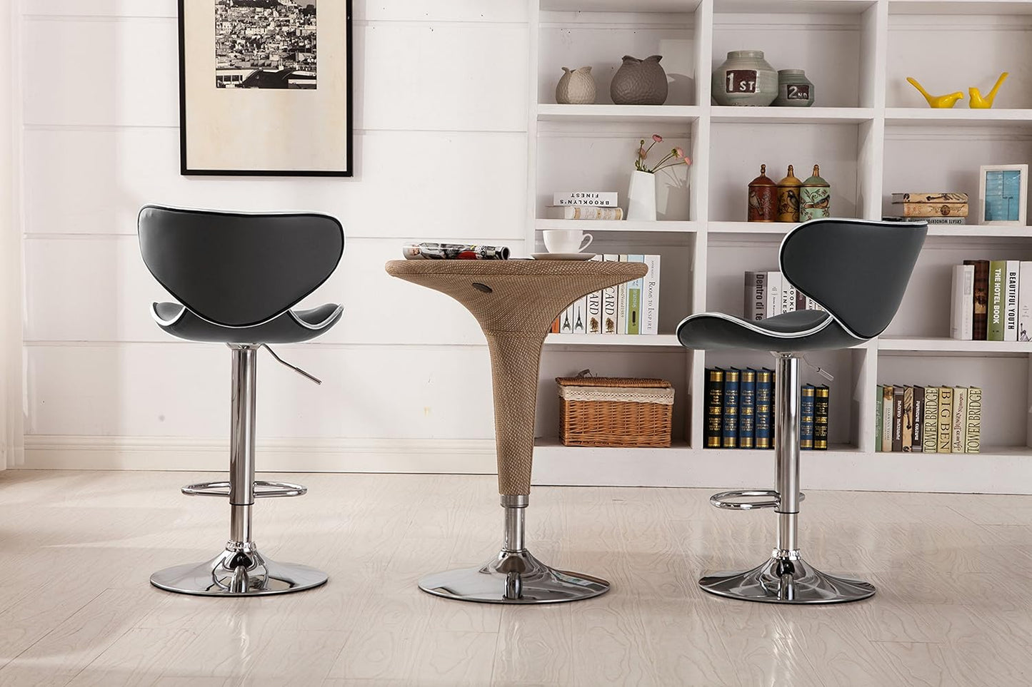 Roundhill Furniture Masaccio Cushioned Leatherette Upholstery Airlift Swivel Barstool, Set of 2, Grey