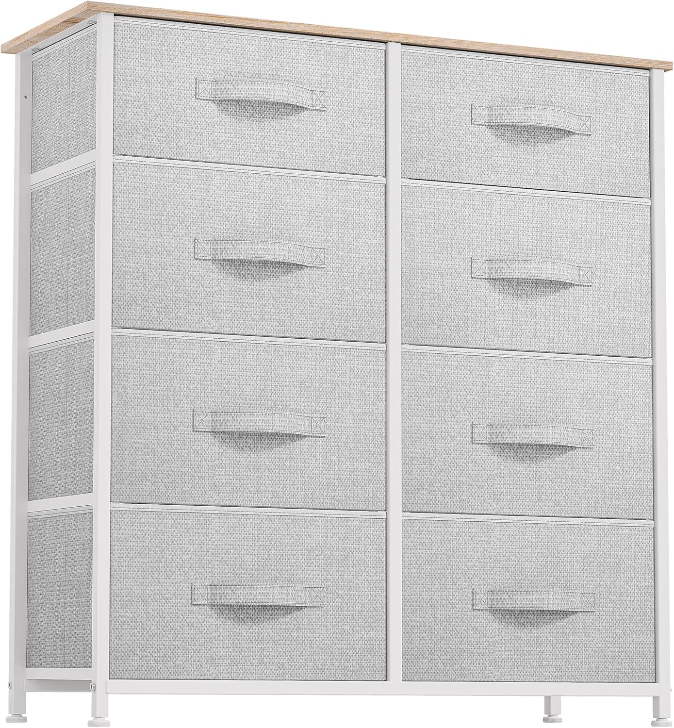 DWVO Fabric Dresser for Bedroom, Tall Dresser with 8 Drawers, Storage Tower with Fabric Bins, Chest of Drawers for Closet & Living Room - Sturdy Steel Frame, Wooden Top