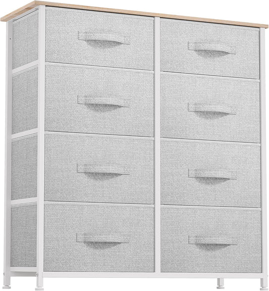 DWVO Fabric Dresser for Bedroom, Tall Dresser with 8 Drawers, Storage Tower with Fabric Bins, Chest of Drawers for Closet & Living Room - Sturdy Steel Frame, Wooden Top