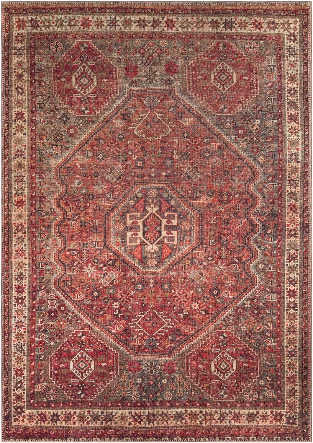 Keen Home Design 5x7 Rug - Machine Washable Area Rug with Non-Slip Backing, Ideal for Living Room, Dining Room, Bedroom - Vintage, Easy Clean, Durable, Low Pile Rug - (5' x 7')