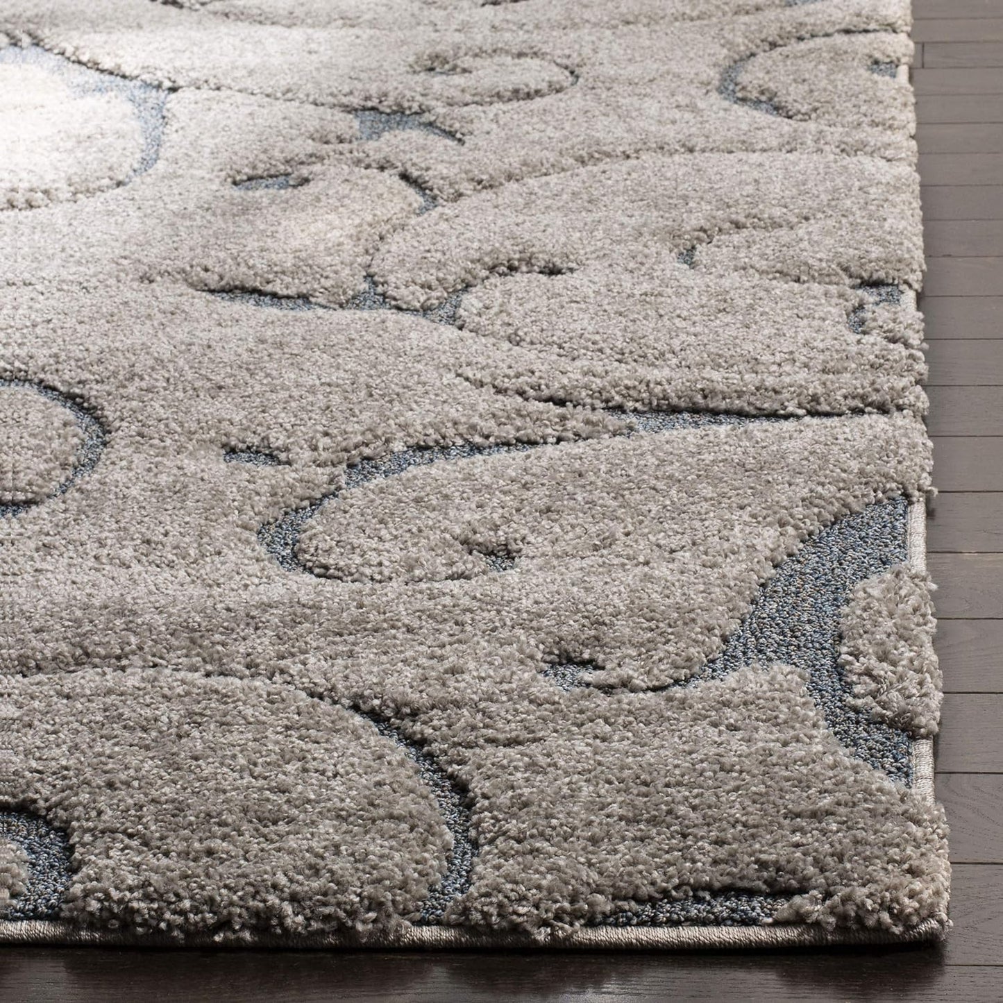 SAFAVIEH Florida Shag Collection Runner Rug - 2'3" x 9', Grey & Light Blue, Scroll Design, Non-Shedding & Easy Care, 1.2-inch Thick Ideal for High Traffic Areas in Living Room, Bedroom (SG455-1160)