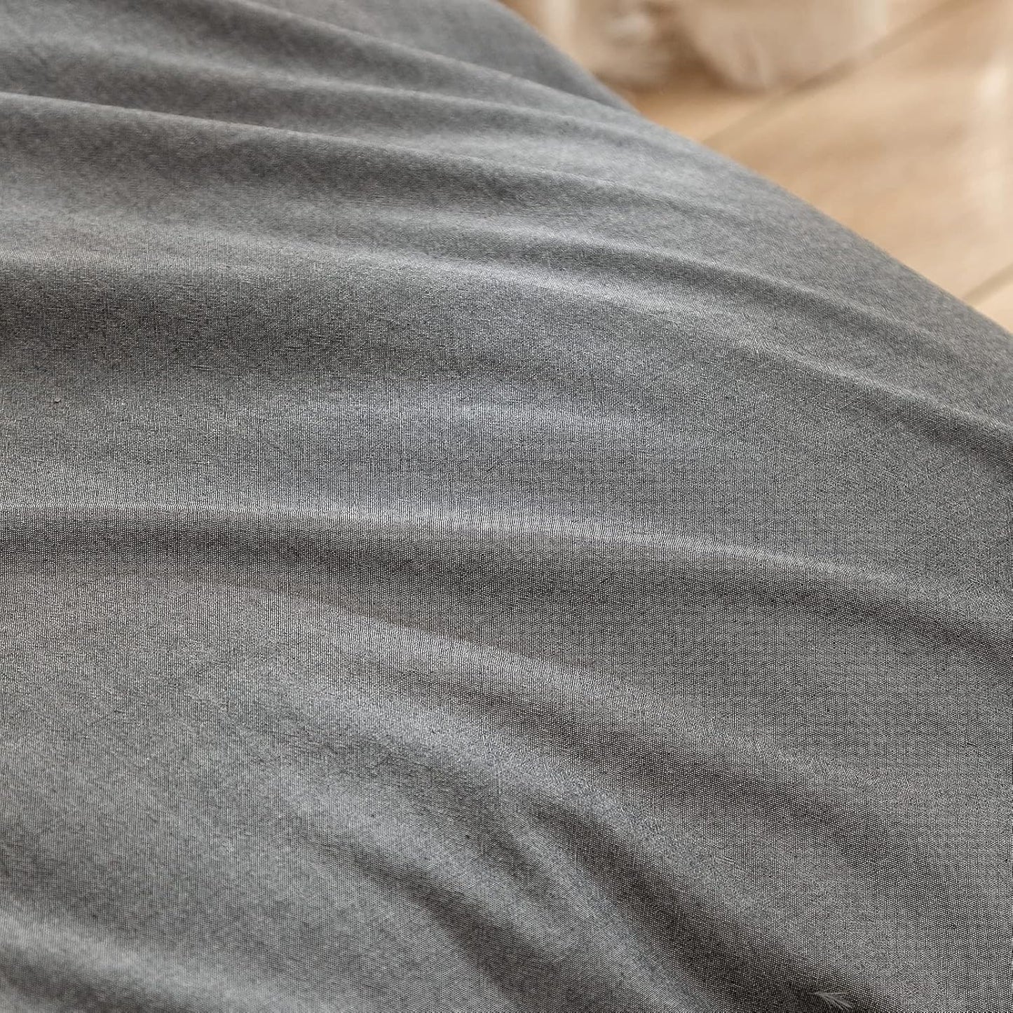 BESTOUCH Duvet Cover Set 100% Washed Cotton Linen Feel Super Soft Comfortable Chic Lightweight 3 PCs Home Bedding Set Solid Dark Grey Oversized Full