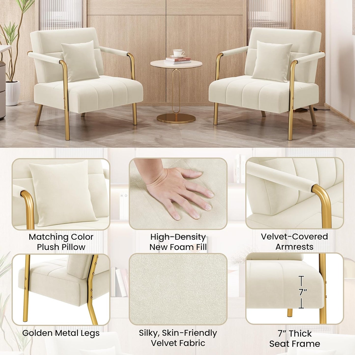 Yaheetech 30" W Modern Sofa Small Sofa Luxurious Velvet Fabric Couch with Gold-Tone Metal Arms and Legs for Living Room, Home Office, Studio Beige