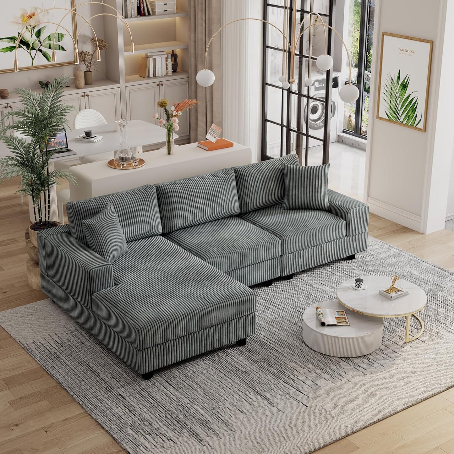 Eafurn Convertible L Shaped Modular Sectional Sofa Couch, 5 Seater Corduroy Upholstered Corner Sofa Lounge Couch with Extra Wide Reversible Chaise Lounge and Headrest for Living Room